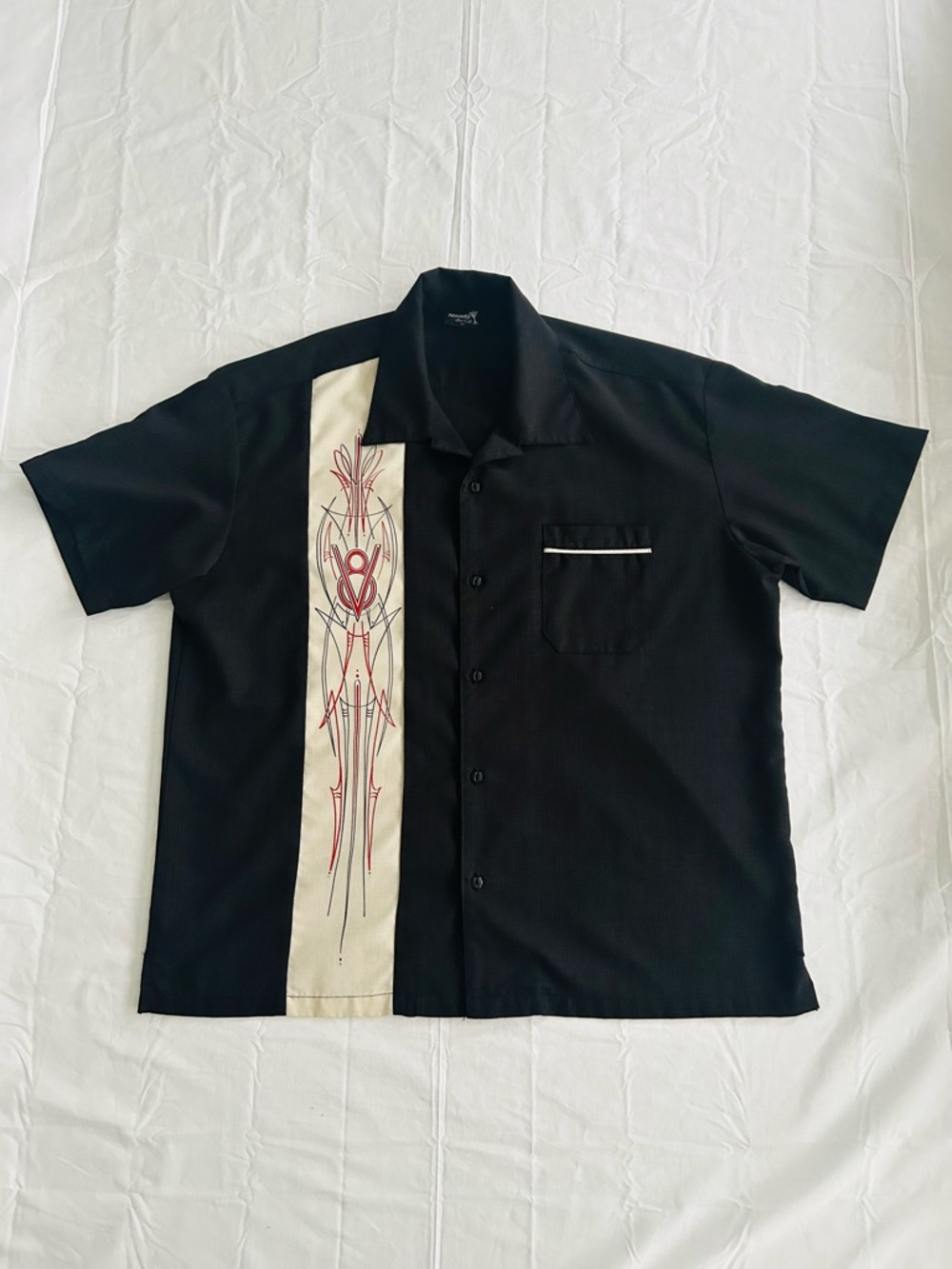 Retro 50’s Steady Clothing V8 Pinstripe Panel Bowling Shirt - Picture 13 of 14